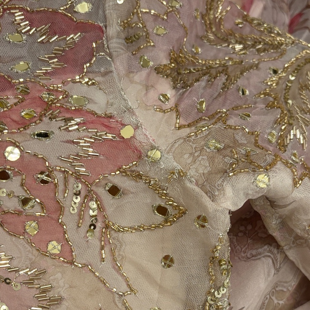 Elegant Pink & Cream Floral Lehenga Choli with Sheer Dupatta - Picture 8 of 10